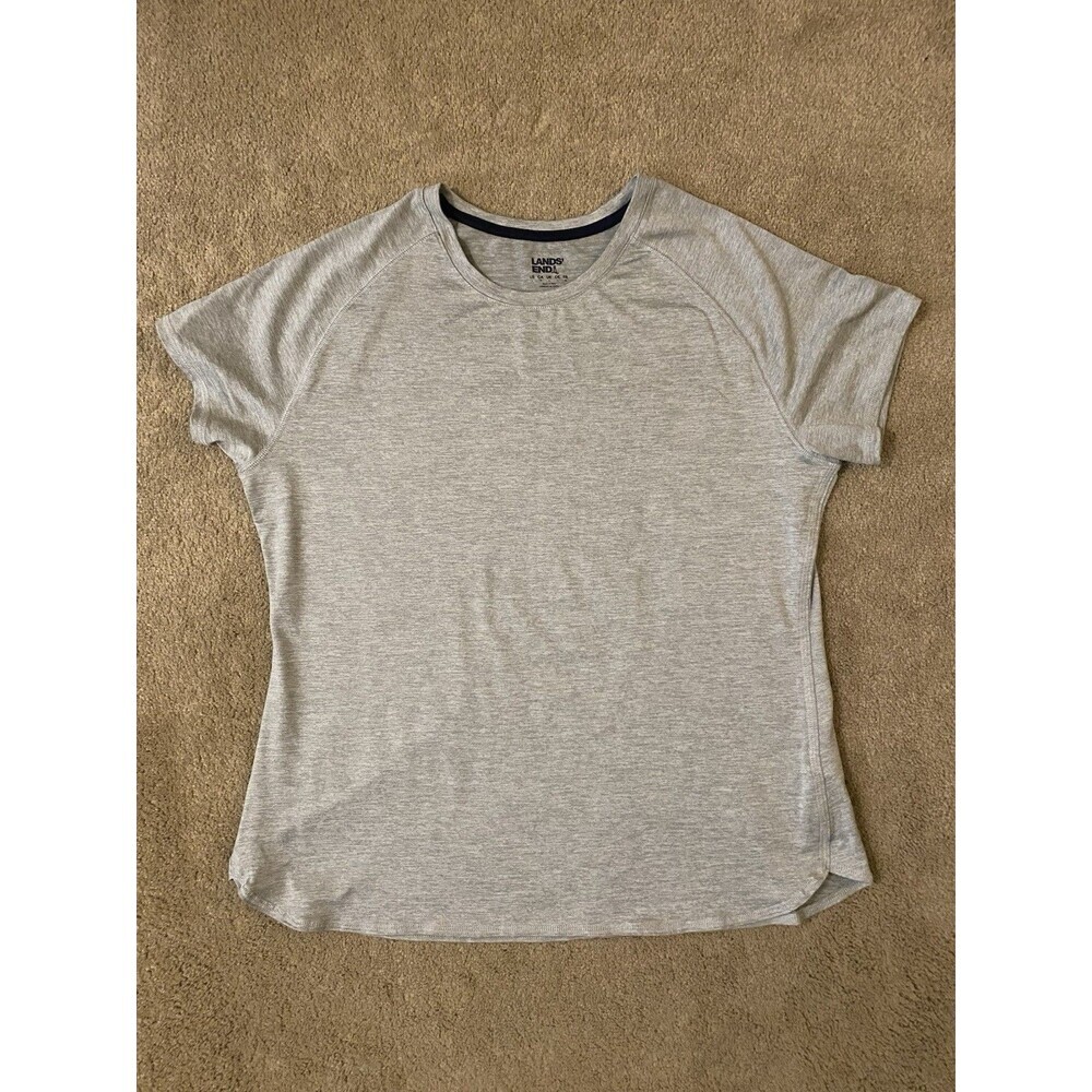 Lands' End Women's Performance Short Sleeve Curved Hem Tunic Tee Grey Size L